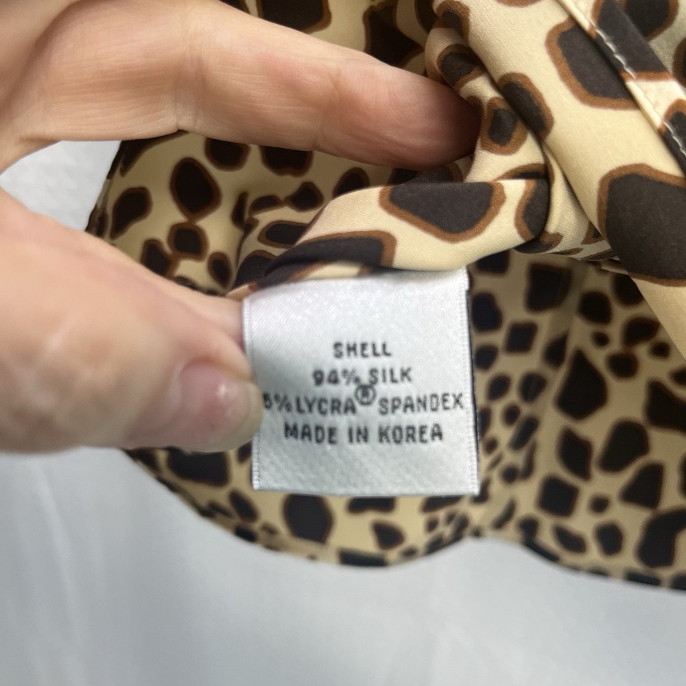 Talbots Silk Brown Giraffe Print Satin Sleeveless Top 14P Classic Mobwife - Picture 3 of 8